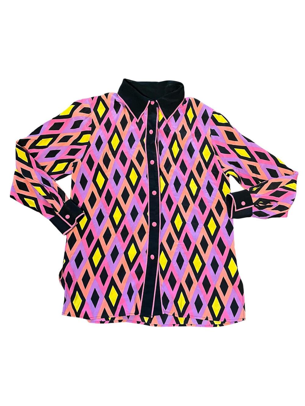 Vintage Bob Mackie Wearable Art Long Sleeve Diamond Pattern Shirt